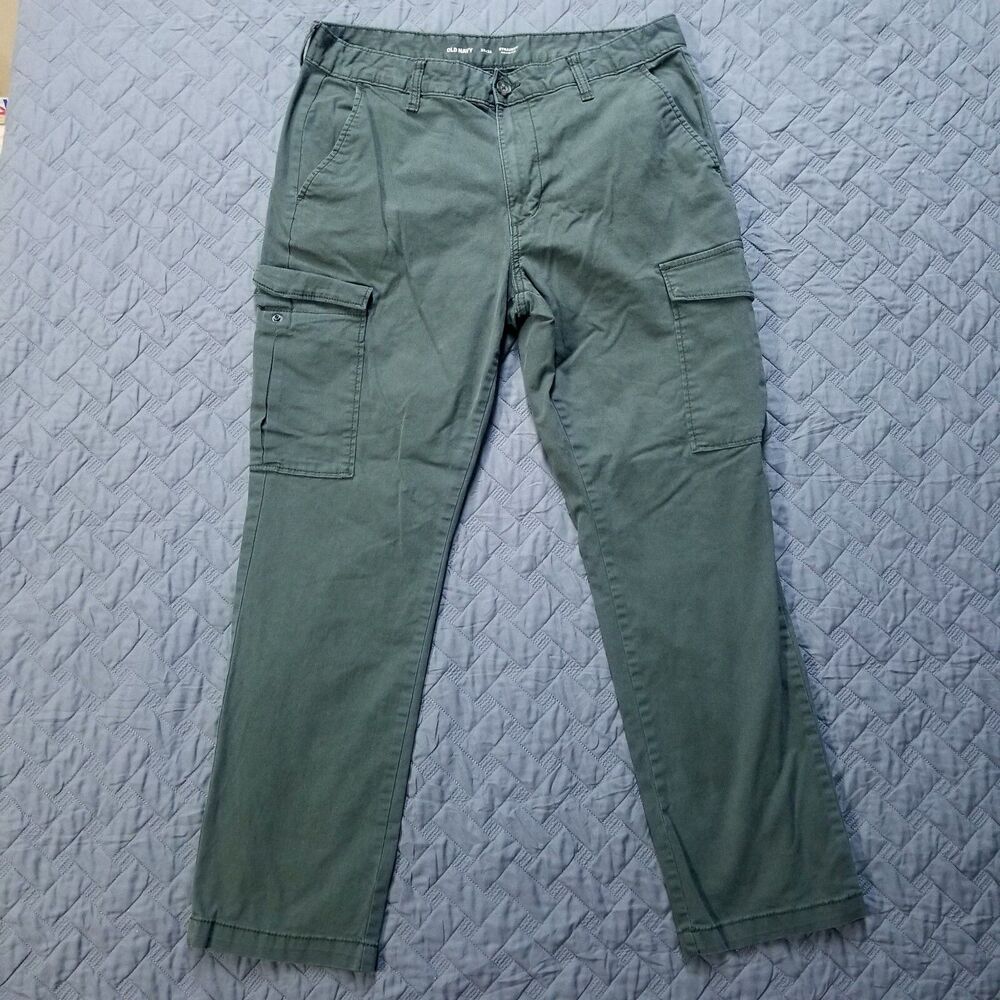 Old Navy Cargó‎ Pants Mens 36x32 Green Straight Built in Flex Dark Wash Canvas